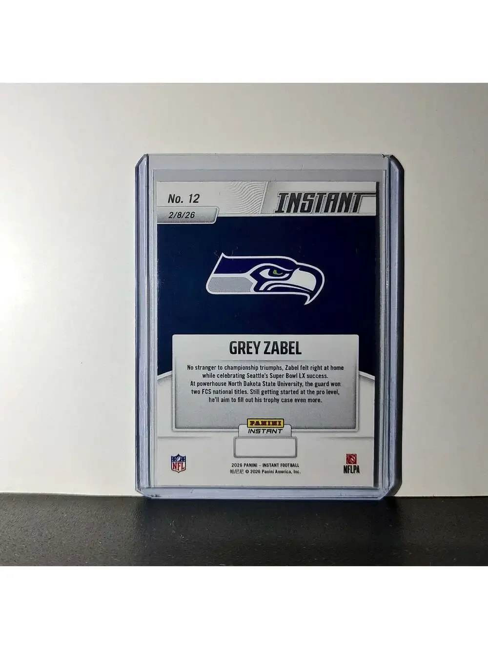 Grey Zabel Rookie 2026 Panini NFL Super Bowl LIX Champions #12 Card Seahawks